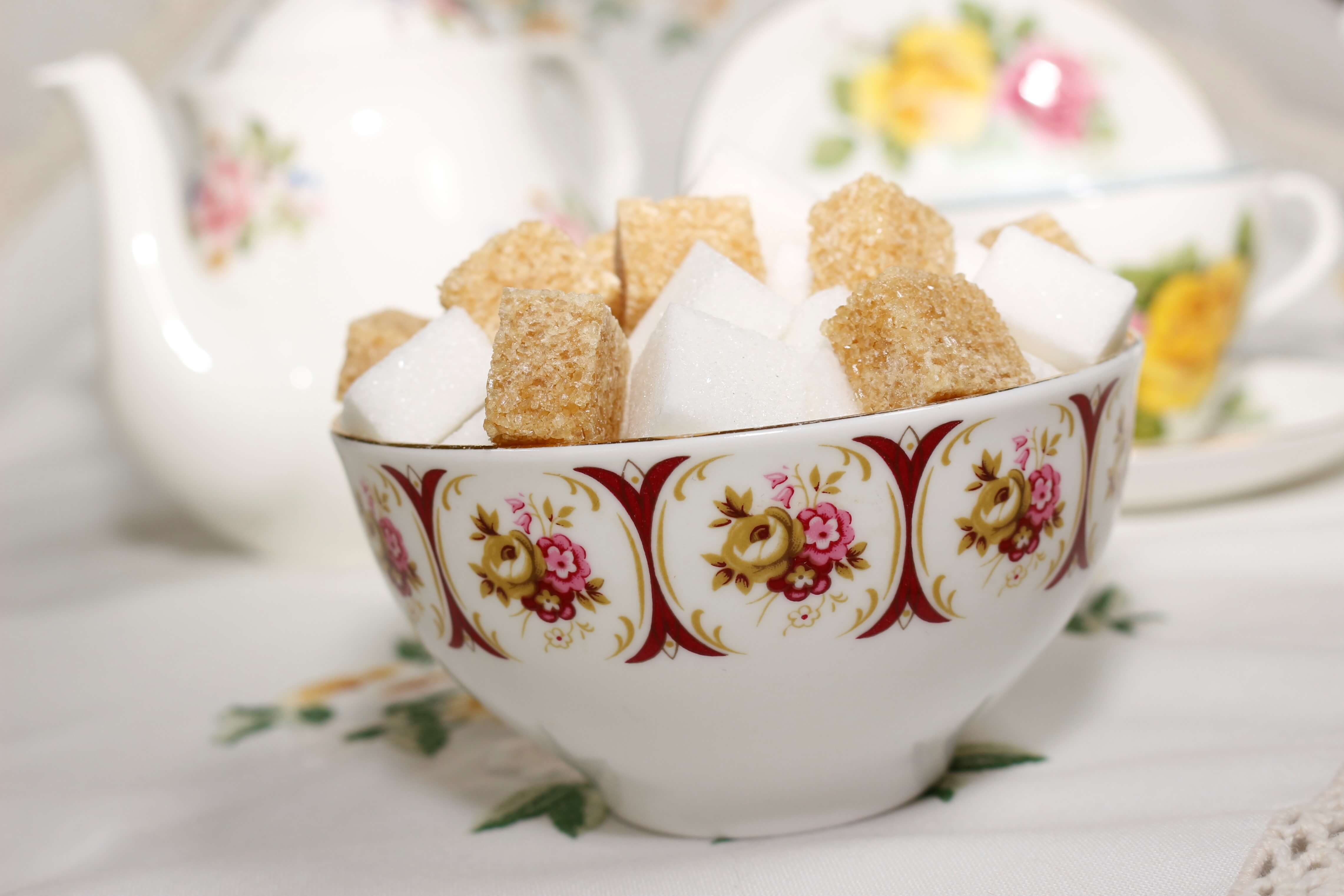 A Vintage Sugar Bowl filled with Sugar Cubes