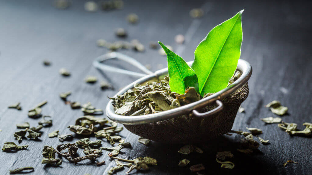 Tea Leaves in a tea strainer
